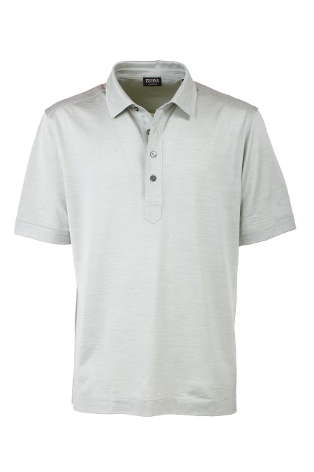 Shop ZEGNA  Polo Shirt: Zegna short sleeve polo shirt.
Collar.
Short sleeves.
Snap buttons on the neck.
Composition: 50% Silk 50% Cotton.
Made in Türkiye.. UD386A7 D774-V04